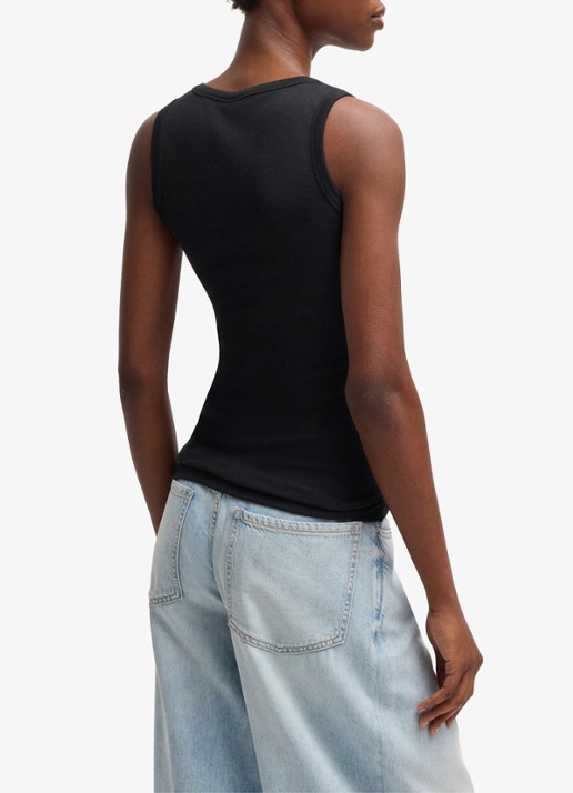 BOSS Ribgebreide tanktop met logoborduring - detail 4 zwart