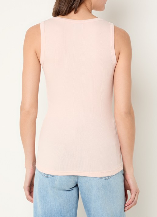 BOSS Ribgebreide tanktop met logoborduring - achterkant 2 lichtblauw