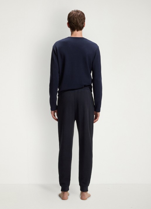 BOSS Ribgebreide tapered fit joggingbroek - achterkant donkerblauw