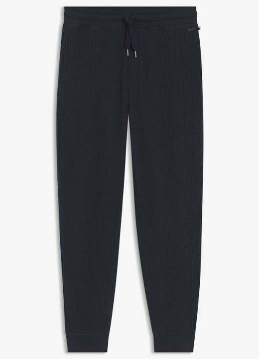 BOSS Ribgebreide tapered fit joggingbroek - voorkant 4 donkerblauw