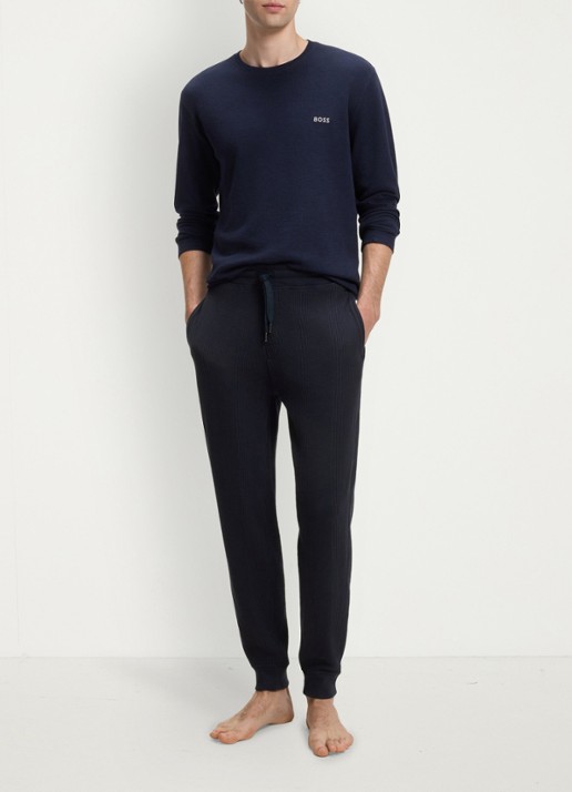 BOSS Ribgebreide tapered fit joggingbroek - voorkant 5 donkerblauw