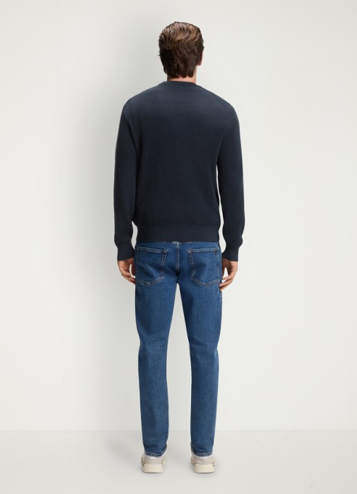 BOSS Ribgebreide trui met structuur - achterkant 5 donkerblauw