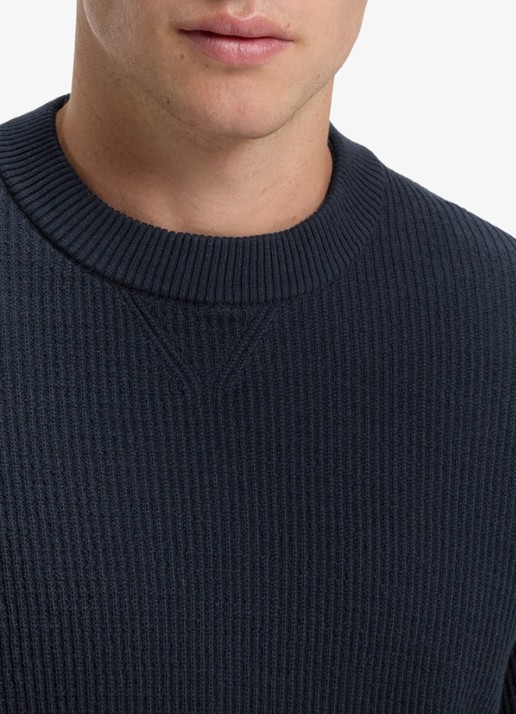 BOSS Ribgebreide trui met structuur - detail 2 donkerblauw