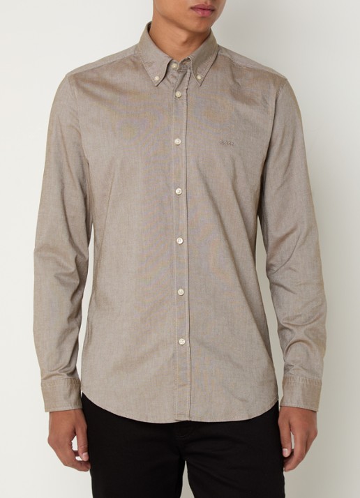 BOSS Rickert regular fit overhemd van  katoen - detail donkerbeige