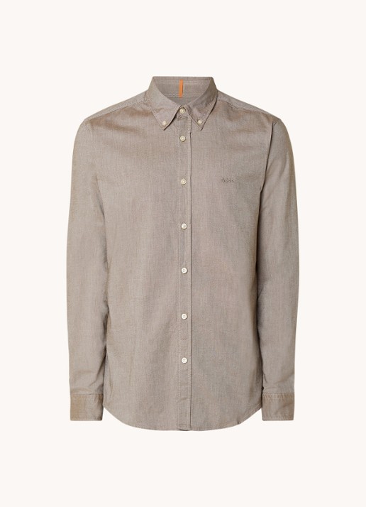 BOSS Rickert regular fit overhemd van  katoen - voorkant 2 donkerbeige