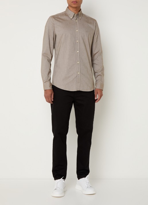 BOSS Rickert regular fit overhemd van  katoen - voorkant 3 donkerbeige