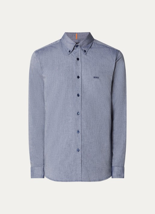 BOSS Rickert regular fit overhemd van  katoen - voorkant indigo