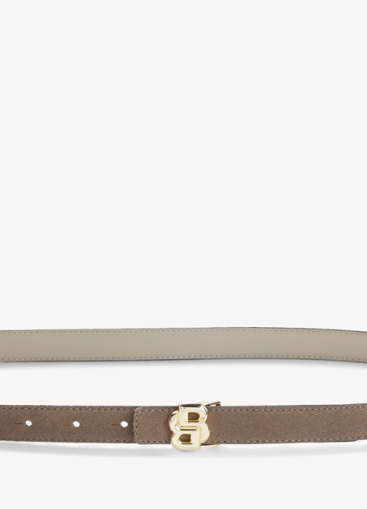 BOSS Riem van leer - achterkant donkerbeige