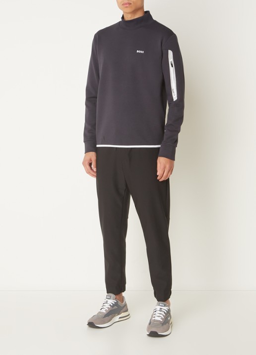 BOSS Salbock sweater met logo en col - voorkant 4 donkerblauw