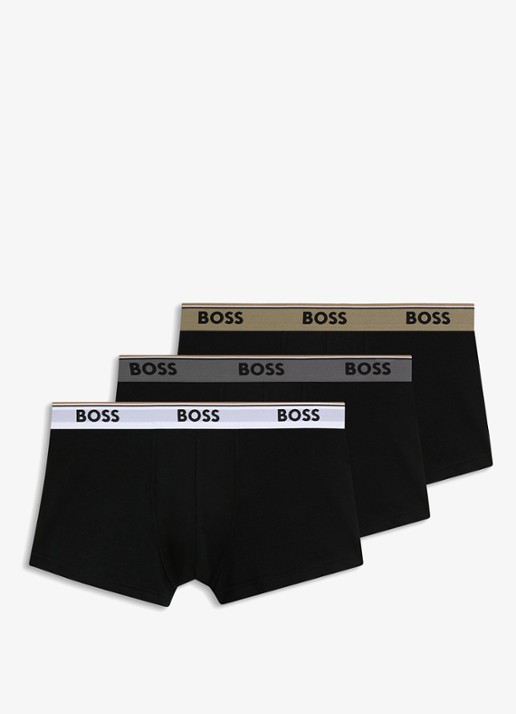 BOSS Set van drie korte boxershorts met logotailleband van stretchkatoen - voorkant black-004 / zwart