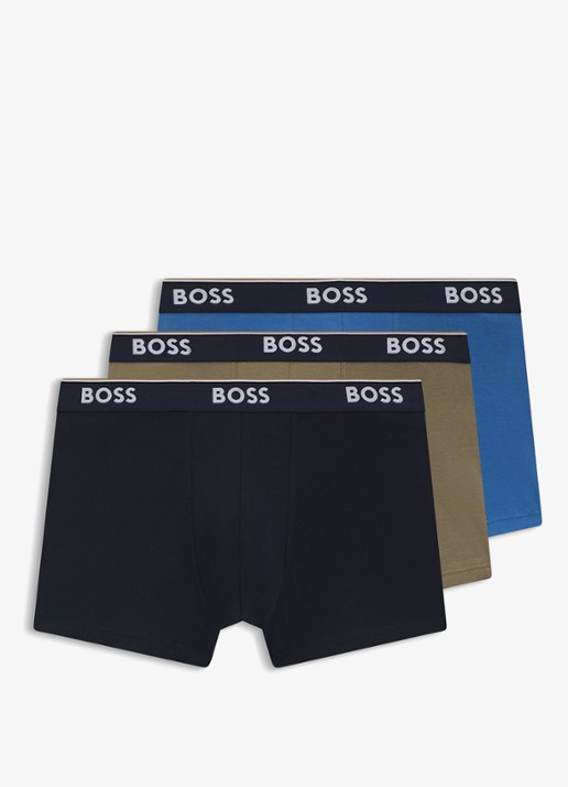 BOSS Set van drie korte boxershorts met logotailleband van stretchkatoen - voorkant 3 open miscellaneous-961 / multicolor
