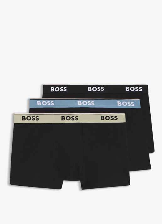 BOSS Set van drie korte boxershorts met logotailleband van stretchkatoen - voorkant black-008 / zwart