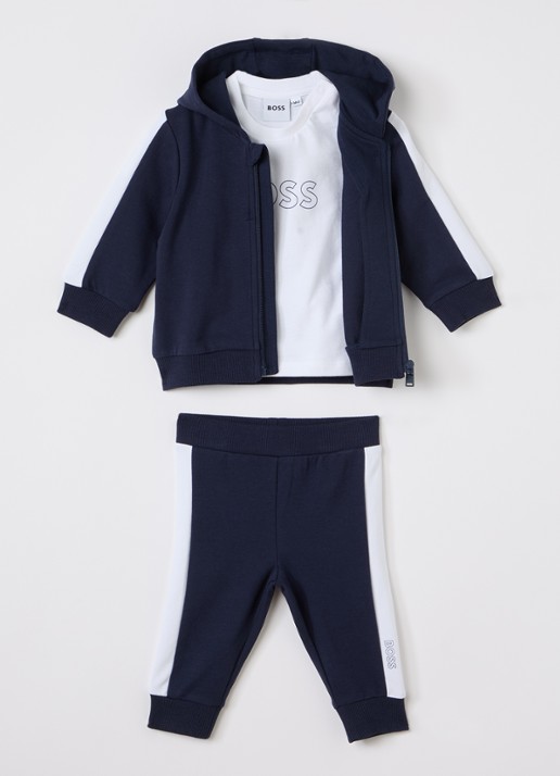BOSS Set van sweatvest, T-shirt en joggingbroek 3-delig - voorkant 4 donkerblauw