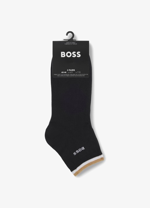 BOSS Set van twee paar korte sokken met kenmerkend gestreepte boorden - voorkant 3 black-001 / zwart