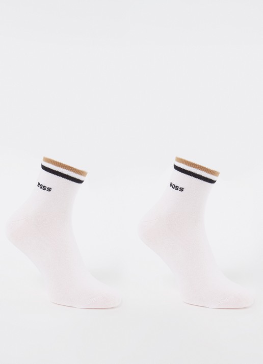 BOSS Set van twee paar korte sokken met kenmerkend gestreepte boorden - voorkant 5 white-100 / wit