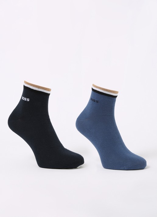 BOSS Set van twee paar korte sokken met kenmerkend gestreepte boorden - voorkant 2 medium blue-425 / blauw