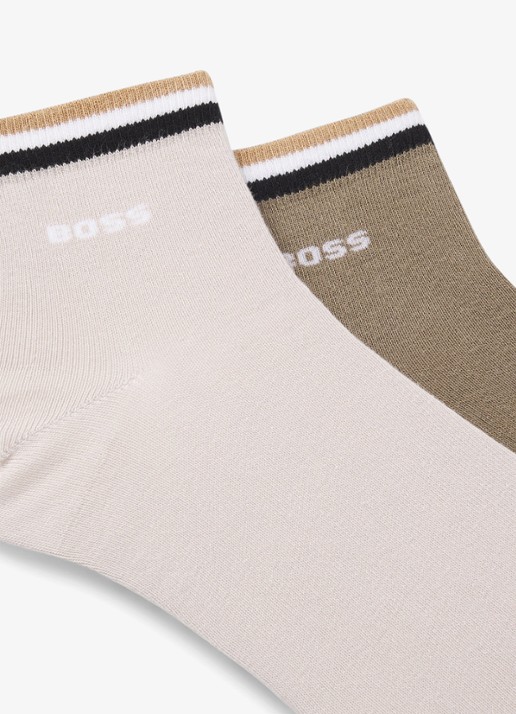 BOSS Set van twee paar korte sokken met kenmerkend gestreepte boorden - detail light beige-272 / beige