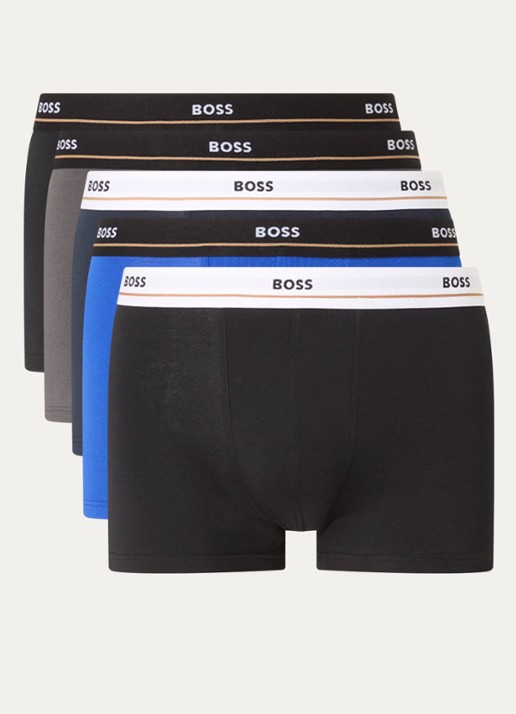 BOSS Set van vijf korte boxershorts met logotailleband van stretchkatoen - voorkant 3 zwart