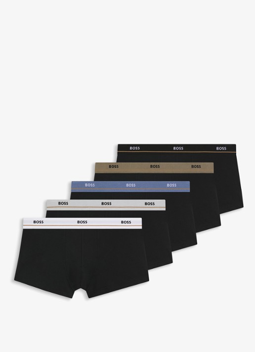BOSS Set van vijf korte boxershorts met logotailleband van stretchkatoen - voorkant legergroen