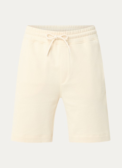 BOSS Short van katoenen sweatstof met logopatch - voorkant 2 open yellow-767 / geel