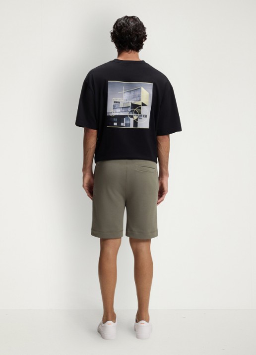 BOSS Short van katoenen sweatstof met logopatch - achterkant open grey-076 / grijs