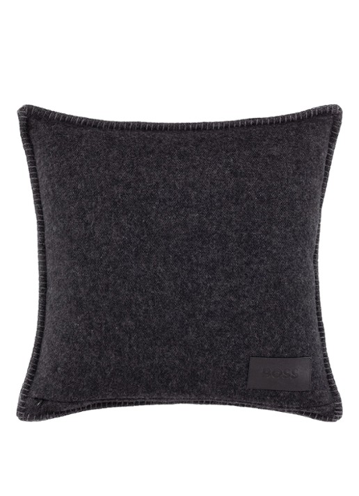 BOSS Signature sierkussenhoes in wolblend 45 x 45 cm - achterkant donkergrijs