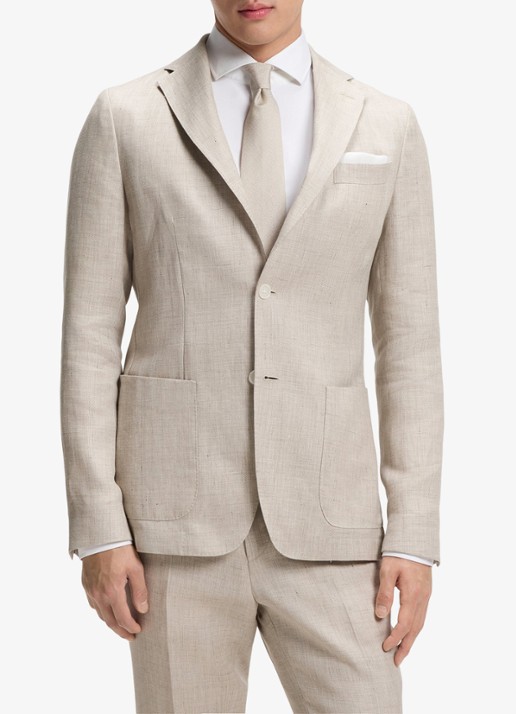 BOSS Slim-fit blazer in linnenblend met opgestikte zakken