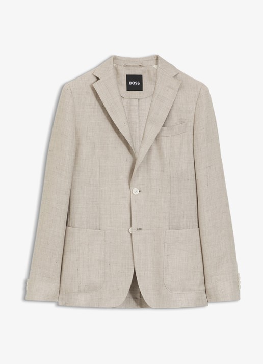 BOSS Slim-fit blazer in linnenblend met opgestikte zakken