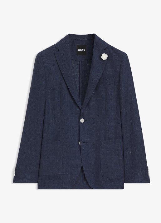 BOSS Slim-fit blazer in linnenblend met opgestikte zakken - voorkant 4 lichtblauw