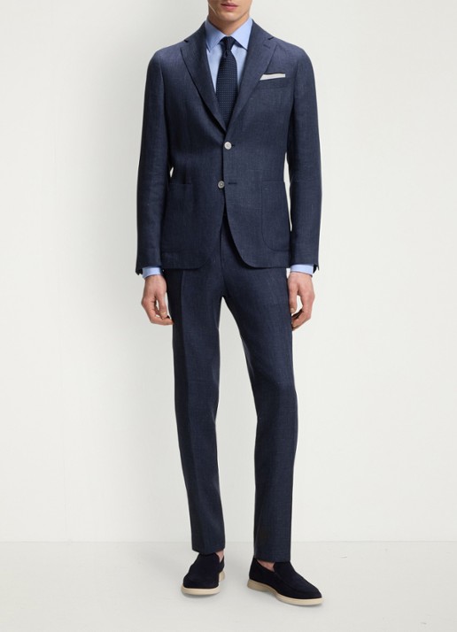 BOSS Slim-fit blazer in linnenblend met opgestikte zakken - voorkant 5 lichtblauw