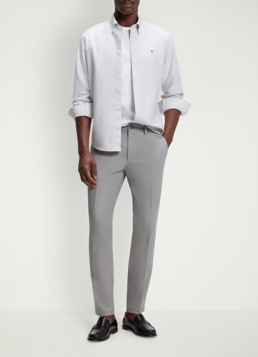 BOSS Slim-fit broek van een katoenmix met stretch - voorkant 2 open grey-079 / grijs