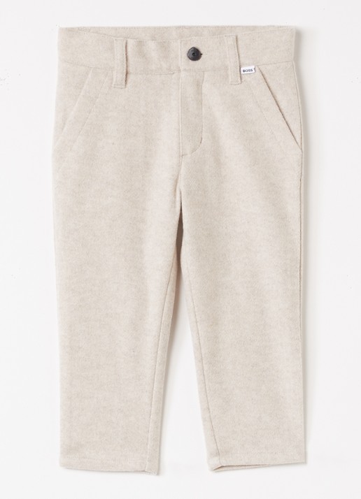 BOSS Slim fit broek van flanel - voorkant 2 beige