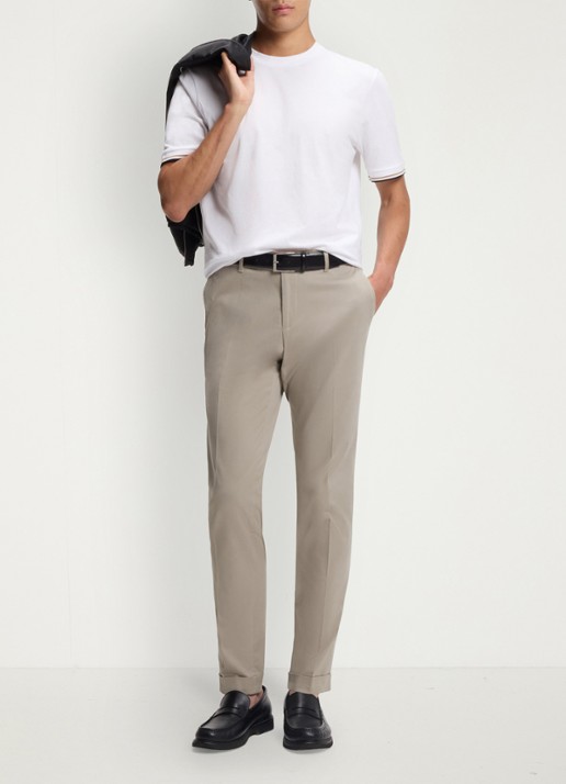 BOSS Slim-fit broek van wasbaar stretchkatoen - voorkant 2 beige