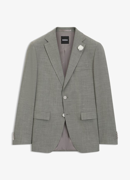 BOSS Slim fit colbert in wolblend met klepzakken - voorkant grijs