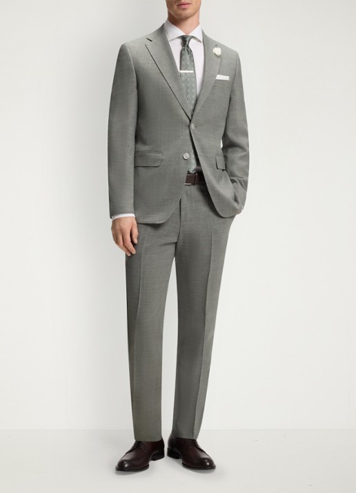 BOSS Slim fit colbert in wolblend met klepzakken - voorkant 2 grijs