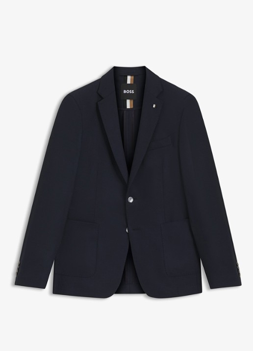 BOSS Slim fit colbert in wolblend - voorkant 4 donkerblauw