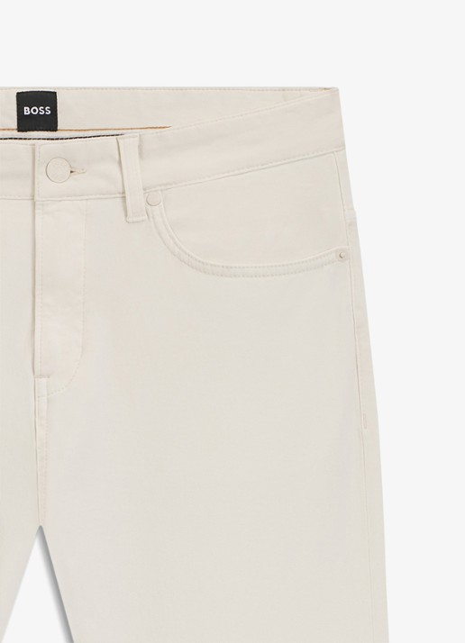 BOSS Slim-fit Delaware-broek van katoenen gabardine met stretch - detail 6 wit