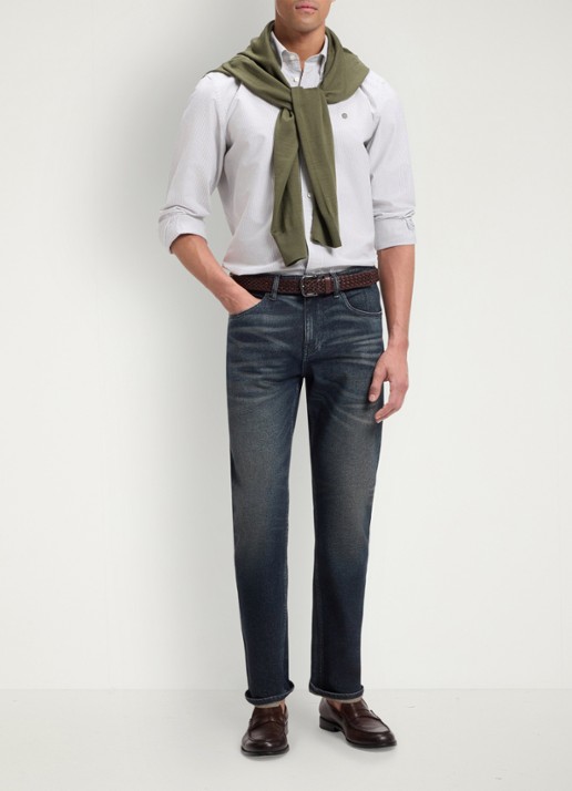 BOSS Slim fit jeans in katoenblend - voorkant 3 denim