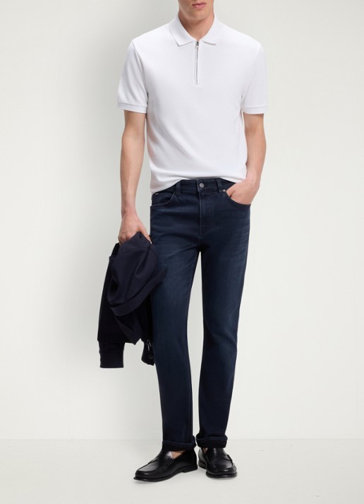 BOSS Slim fit jeans in katoenblend - voorkant 2 dark blue-403 / blauw
