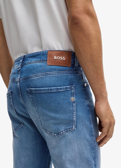 BOSS Slim fit jeans met medium wassing - detail 6 indigo