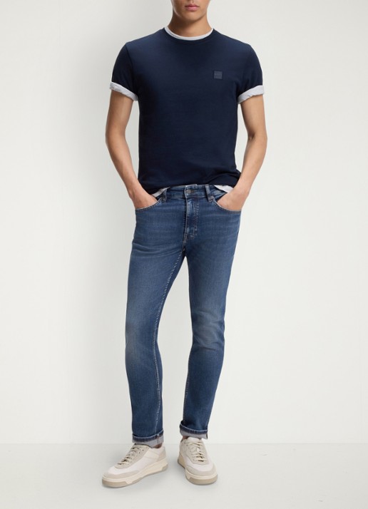 BOSS Slim fit jeans met steekzakken - voorkant 2 donkerblauw