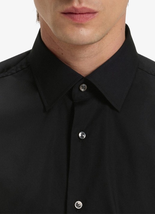 BOSS Slim-fit overhemd in gemakkelijk te strijken katoenen popeline met stretch - detail 3 black-001 / zwart