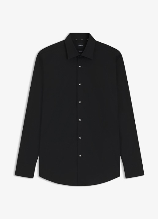 BOSS Slim-fit overhemd in gemakkelijk te strijken katoenen popeline met stretch - voorkant 5 black-001 / zwart