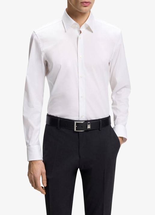 BOSS Slim-fit overhemd in gemakkelijk te strijken katoenen popeline met stretch