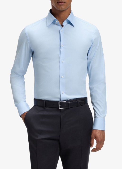 BOSS Slim-fit overhemd in gemakkelijk te strijken katoenen popeline met stretch - detail 2 light/pastel blue-452 / blauw