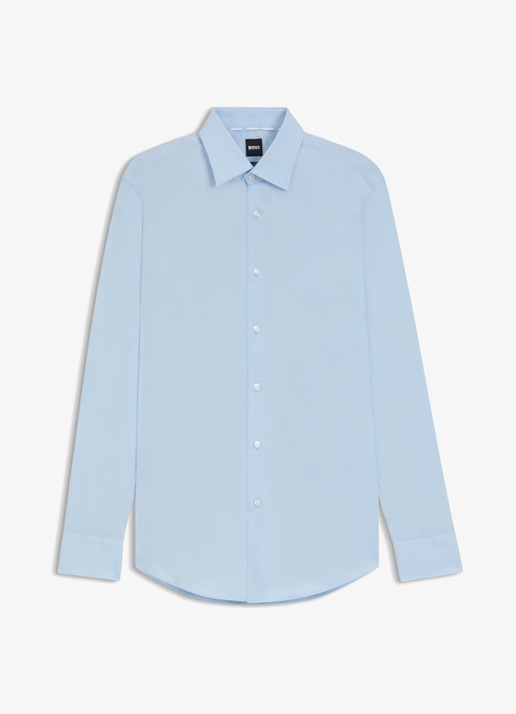 BOSS Slim-fit overhemd in gemakkelijk te strijken katoenen popeline met stretch - voorkant 5 light/pastel blue-452 / blauw