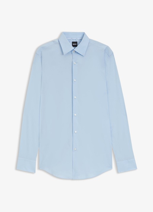 BOSS Slim-fit overhemd in gemakkelijk te strijken katoenen popeline met stretch - voorkant 5 light/pastel blue-452 / blauw