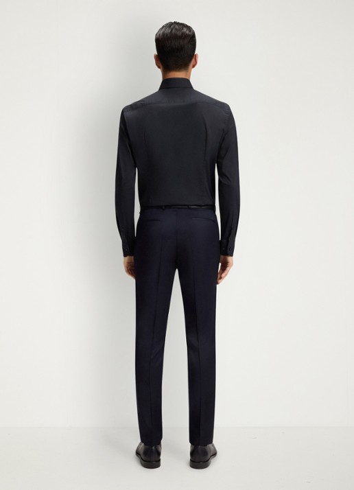 BOSS Slim-fit overhemd in gemakkelijk te strijken katoenen popeline met stretch - achterkant 6 dark blue-404 / blauw