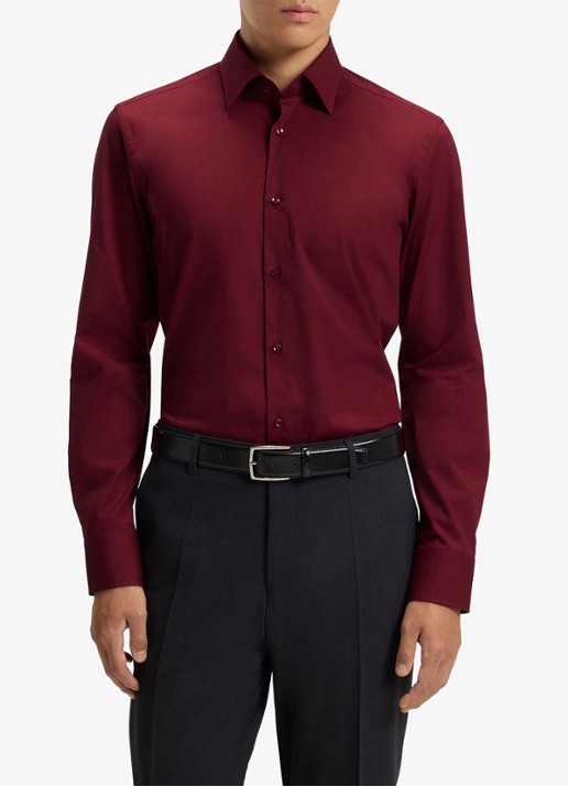 BOSS Slim-fit overhemd in gemakkelijk te strijken katoenen popeline met stretch - detail dark red-602 / rood