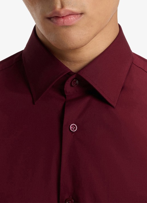 BOSS Slim-fit overhemd in gemakkelijk te strijken katoenen popeline met stretch - detail 2 dark red-602 / rood